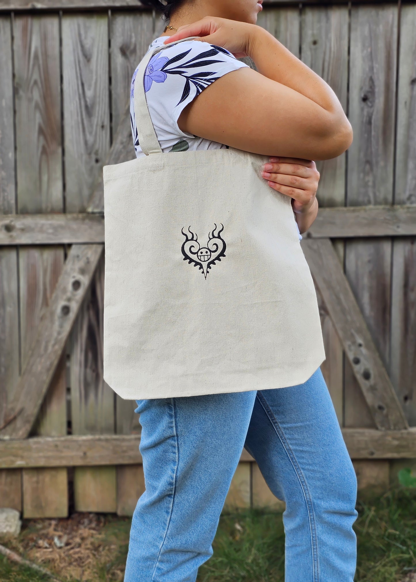 Heart Tattoo Embroidered Tote Bag