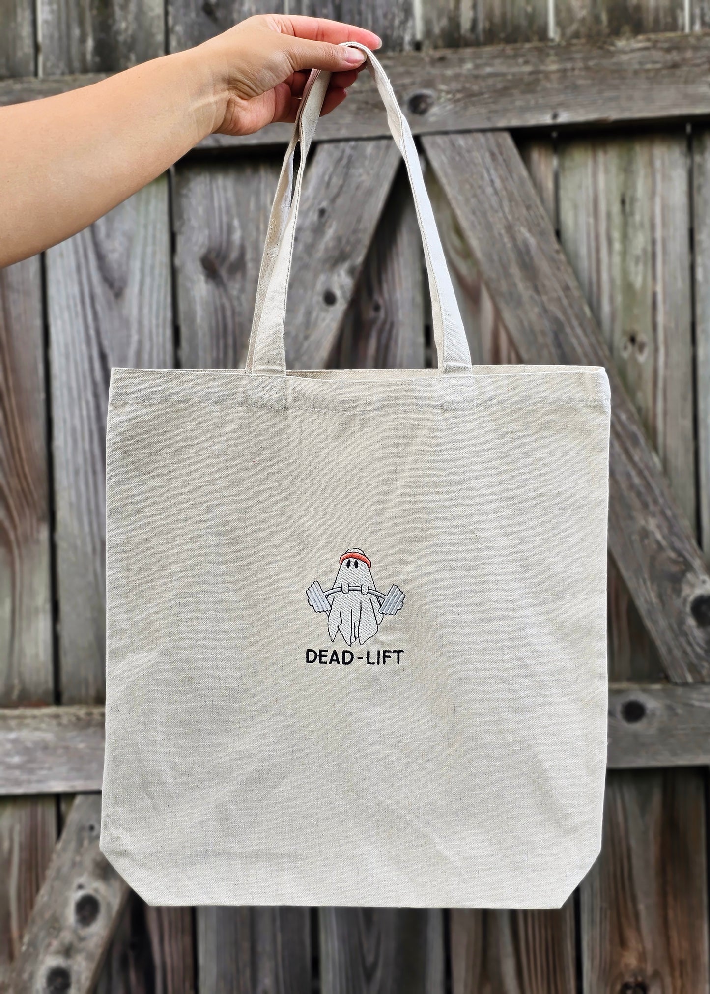 Dead Lift Ghost Embroidered Tote Bag